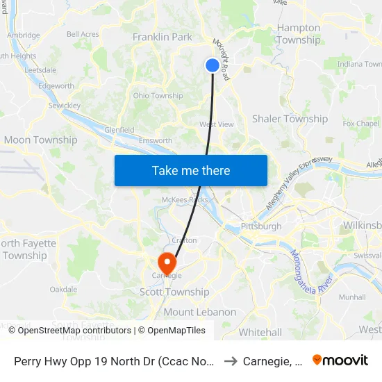 Perry Hwy Opp 19 North Dr (Ccac North) to Carnegie, PA map