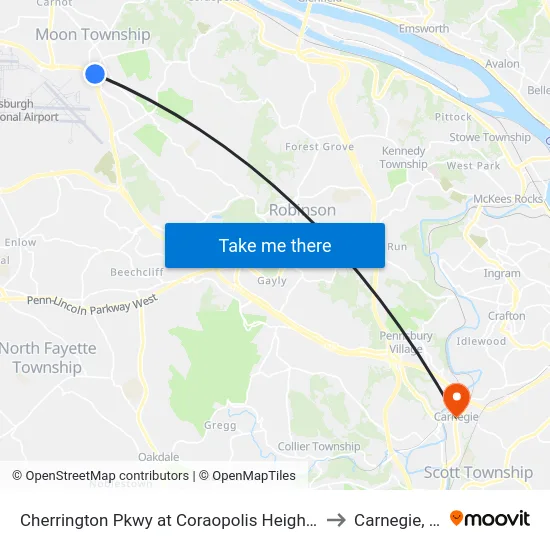 Cherrington Pkwy at Coraopolis Heights Rd to Carnegie, PA map