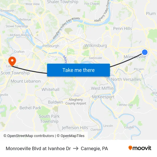 Monroeville Blvd at Ivanhoe Dr to Carnegie, PA map