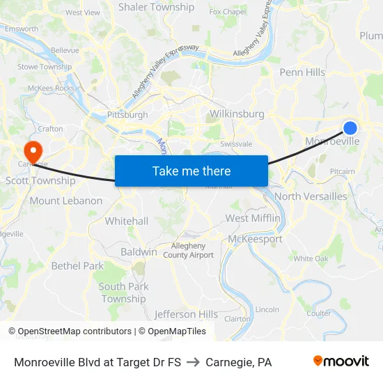 Monroeville Blvd at Target Dr FS to Carnegie, PA map
