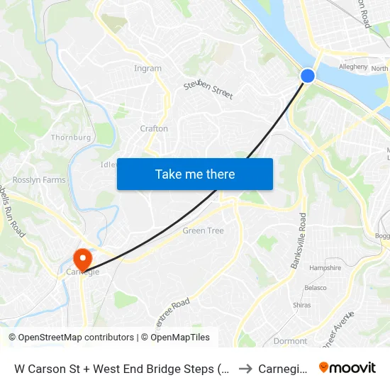 W Carson St + West End Bridge Steps (Underpass) to Carnegie, PA map