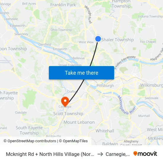 Mcknight Rd + North Hills Village (North Ent) to Carnegie, PA map