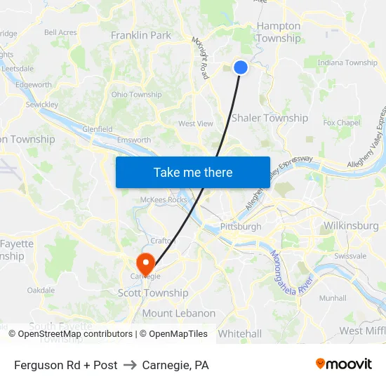 Ferguson Rd + Post to Carnegie, PA map