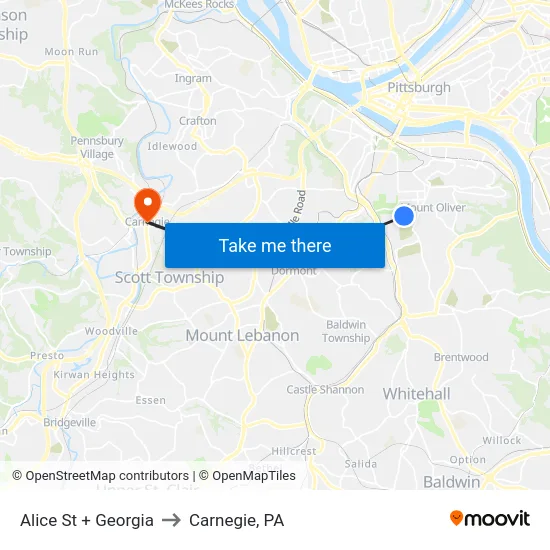 Alice St + Georgia to Carnegie, PA map