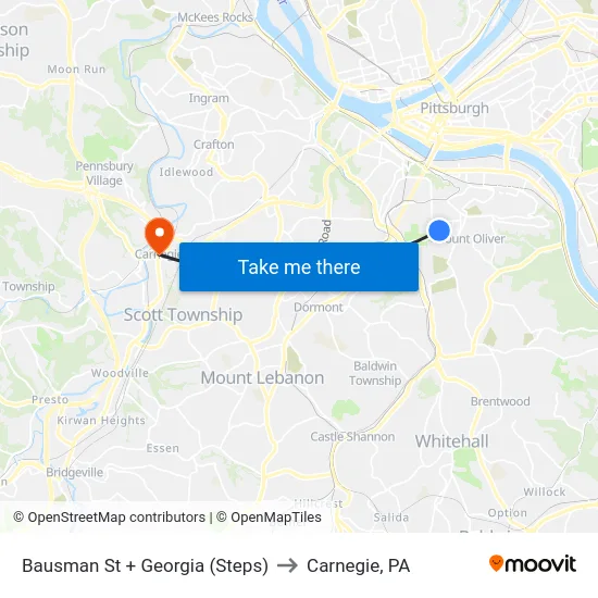 Bausman St + Georgia (Steps) to Carnegie, PA map