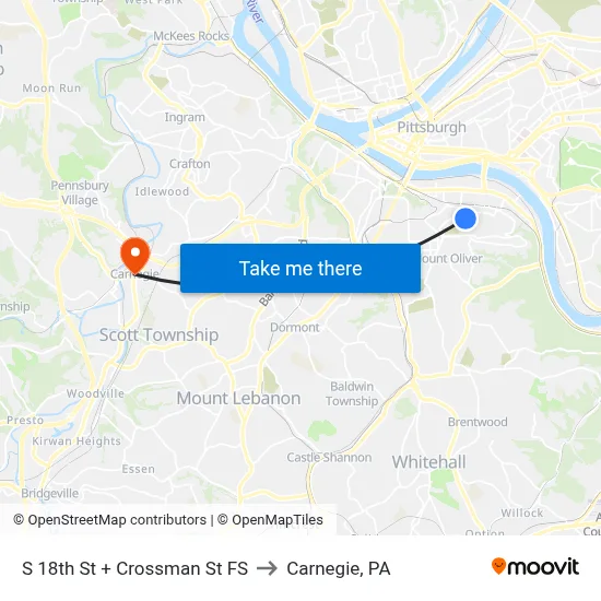 S 18th St + Crossman St FS to Carnegie, PA map