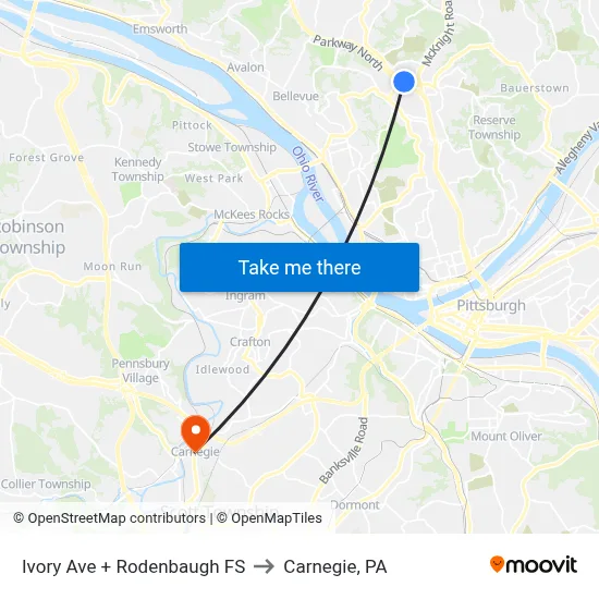 Ivory Ave + Rodenbaugh FS to Carnegie, PA map
