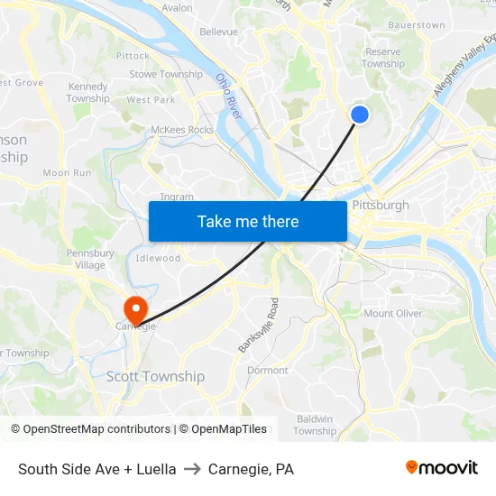 South Side Ave + Luella to Carnegie, PA map