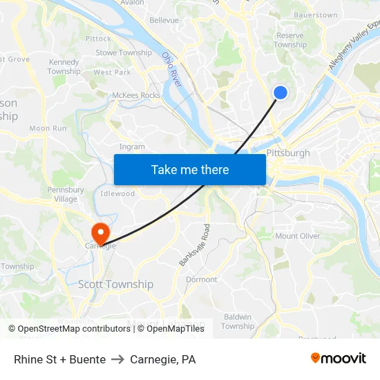 Rhine St + Buente to Carnegie, PA map