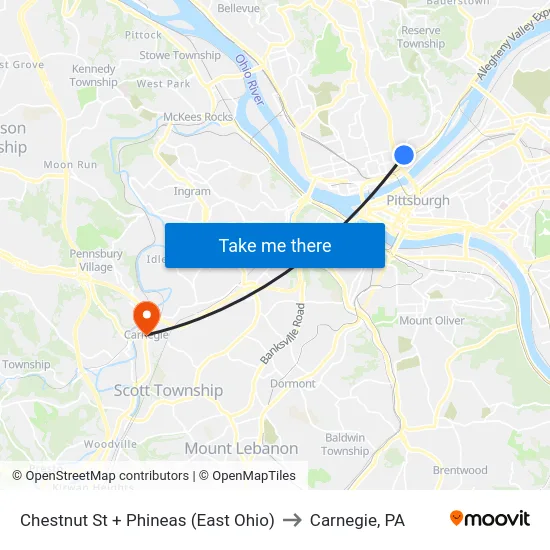 Chestnut St + Phineas (East Ohio) to Carnegie, PA map