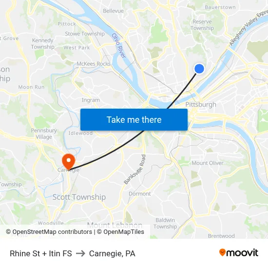 Rhine St + Itin FS to Carnegie, PA map