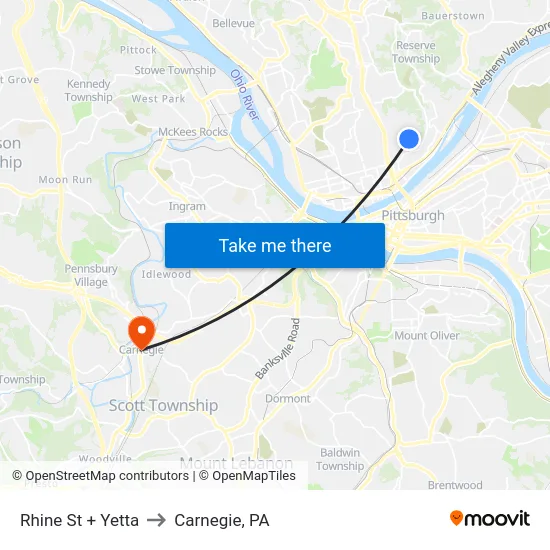 Rhine St + Yetta to Carnegie, PA map