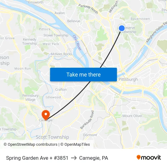 Spring Garden Ave + #3851 to Carnegie, PA map