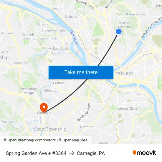 Spring Garden Ave + #3364 to Carnegie, PA map