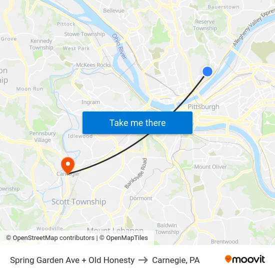 Spring Garden Ave + Old Honesty to Carnegie, PA map