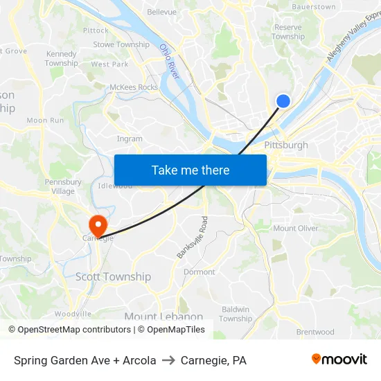 Spring Garden Ave + Arcola to Carnegie, PA map
