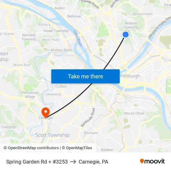 Spring Garden Rd + #3253 to Carnegie, PA map