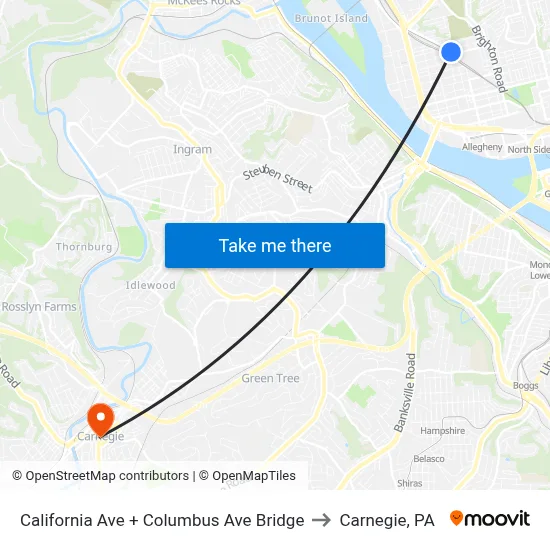 California Ave + Columbus Ave Bridge to Carnegie, PA map