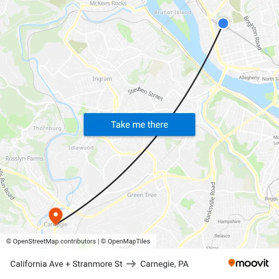 California Ave + Stranmore St to Carnegie, PA map