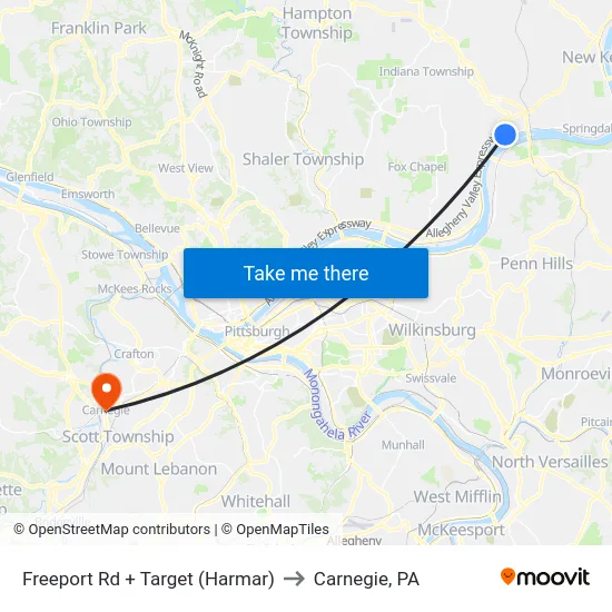 Freeport Rd + Target (Harmar) to Carnegie, PA map