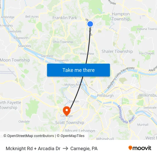 Mcknight Rd + Arcadia Dr to Carnegie, PA map