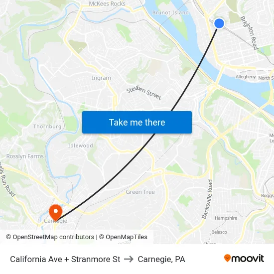 California Ave + Stranmore St to Carnegie, PA map