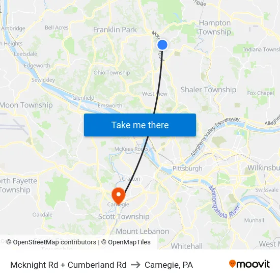 Mcknight Rd + Cumberland Rd to Carnegie, PA map