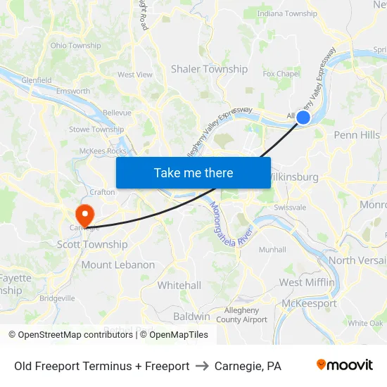 Old Freeport Terminus + Freeport to Carnegie, PA map