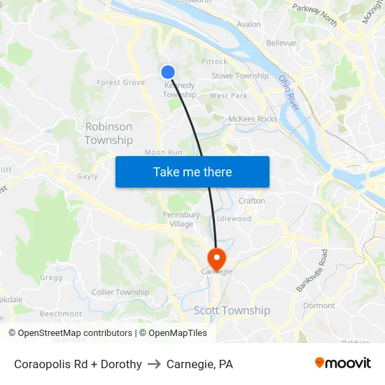 Coraopolis Rd + Dorothy to Carnegie, PA map