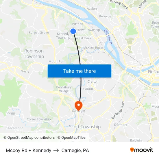 Mccoy Rd + Kennedy to Carnegie, PA map