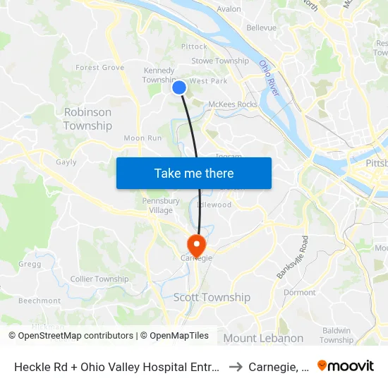 Heckle Rd + Ohio Valley Hospital Entrance to Carnegie, PA map