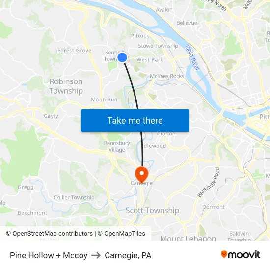 Pine Hollow + Mccoy to Carnegie, PA map