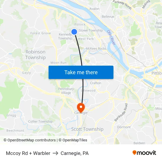 Mccoy Rd + Warbler to Carnegie, PA map