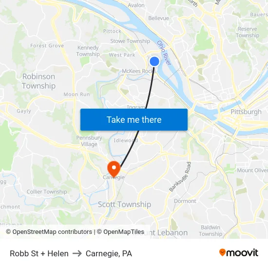 Robb St + Helen to Carnegie, PA map