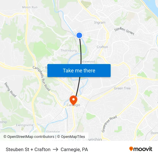 Steuben St + Crafton to Carnegie, PA map