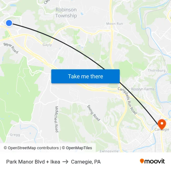 Park Manor Blvd + Ikea to Carnegie, PA map
