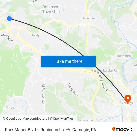 Park Manor Blvd + Robinson Ln to Carnegie, PA map