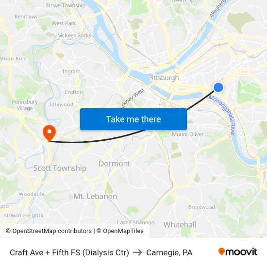 Craft Ave + Fifth FS (Dialysis Ctr) to Carnegie, PA map