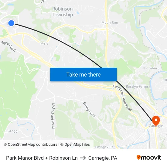 Park Manor Blvd + Robinson Ln to Carnegie, PA map