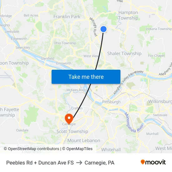 Peebles Rd + Duncan Ave FS to Carnegie, PA map