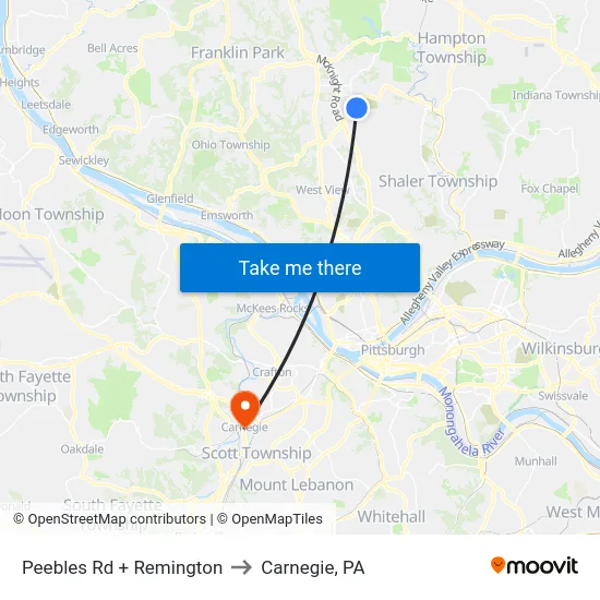 Peebles Rd + Remington to Carnegie, PA map