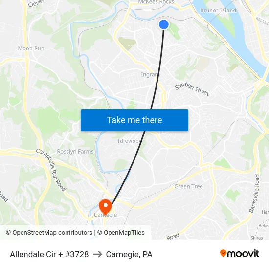 Allendale Cir + #3728 to Carnegie, PA map