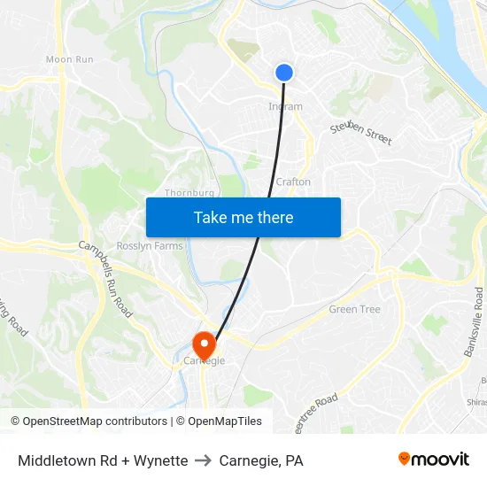 Middletown Rd + Wynette to Carnegie, PA map