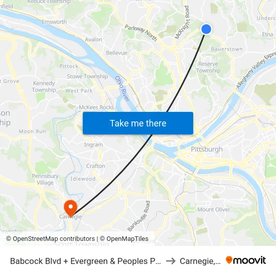 Babcock Blvd + Evergreen & Peoples Plank Rd to Carnegie, PA map