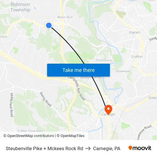 Steubenville Pike + Mckees Rock Rd to Carnegie, PA map
