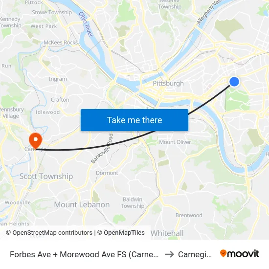 Forbes Ave + Morewood Ave FS (Carnegie Mellon) to Carnegie, PA map