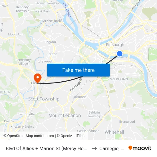 Blvd Of Allies + Marion St (Mercy Hosp) to Carnegie, PA map