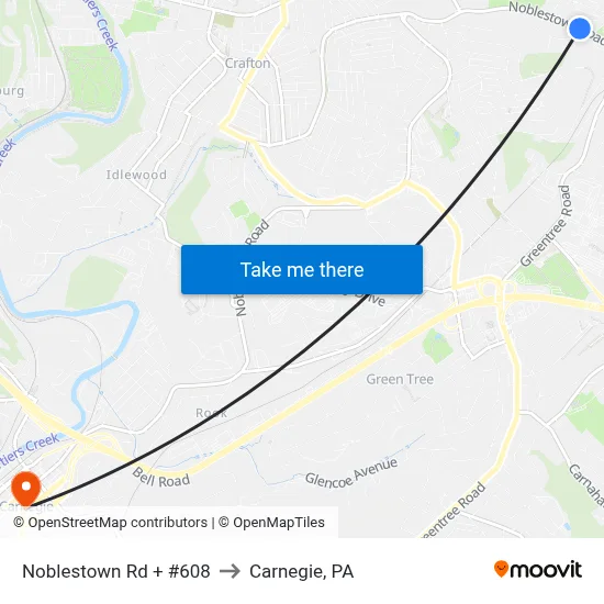 Noblestown Rd + #608 to Carnegie, PA map