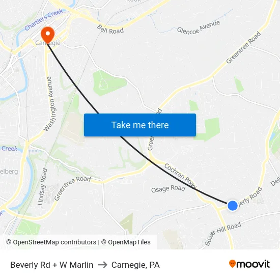 Beverly Rd + W Marlin to Carnegie, PA map