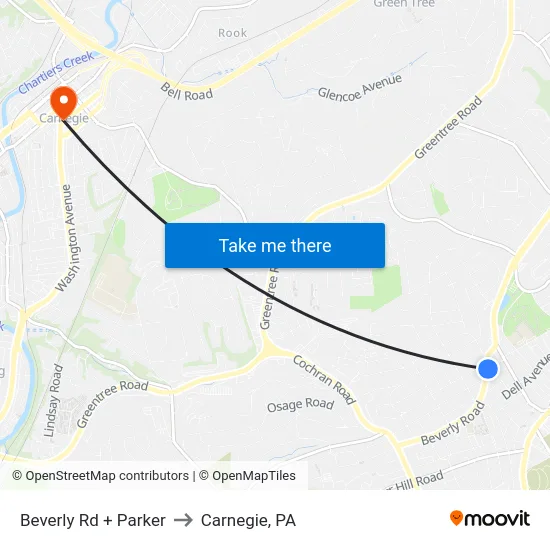 Beverly Rd + Parker to Carnegie, PA map